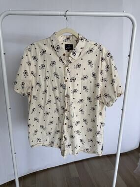 Ben Sherman Men’s XL Cream Floral Short Sleeve Button Up Shirt Retro Mod